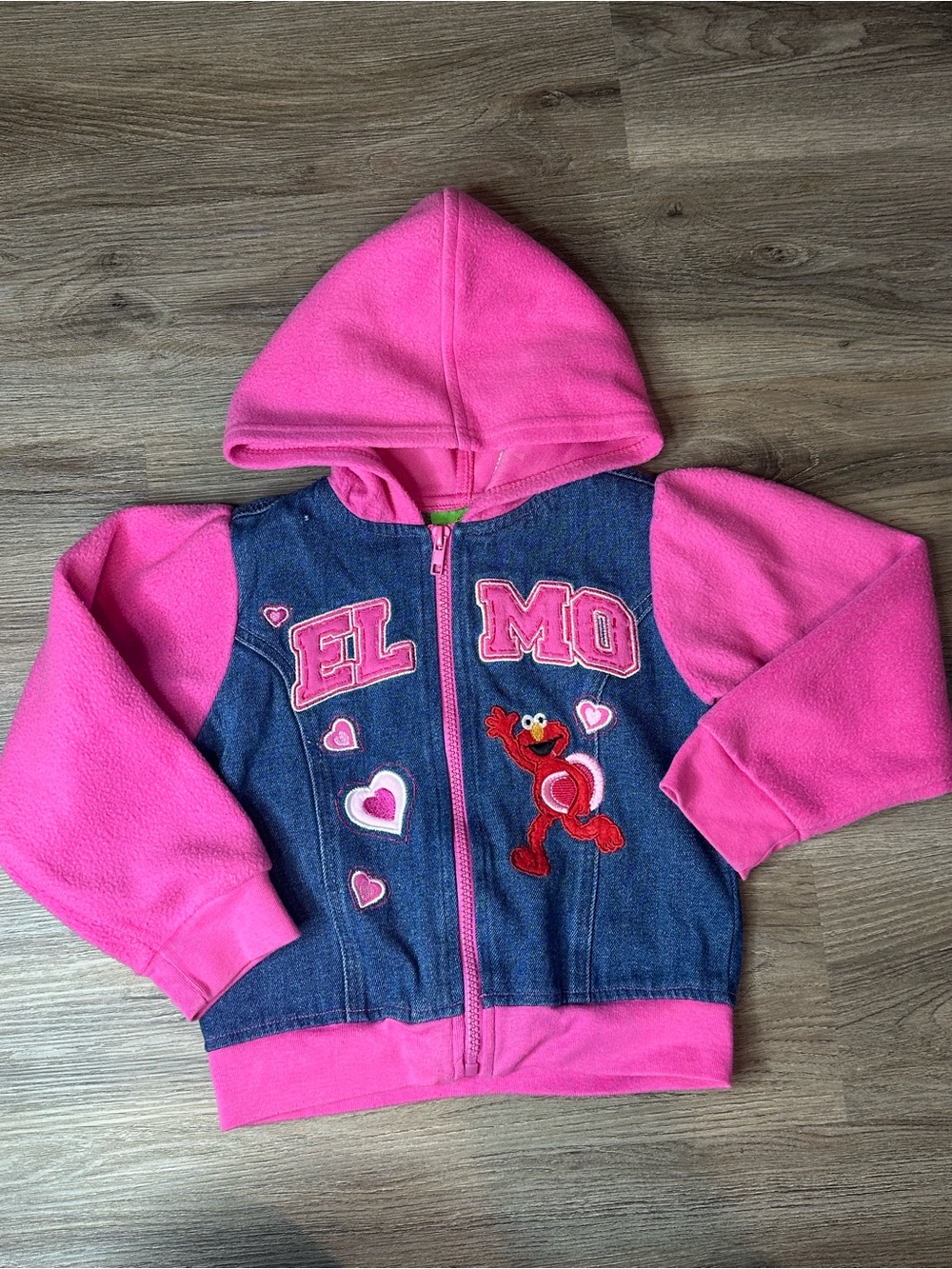 Sesame street Elmo Denim & Pink Hooded Jacket vintage 2005 Girls 5T
